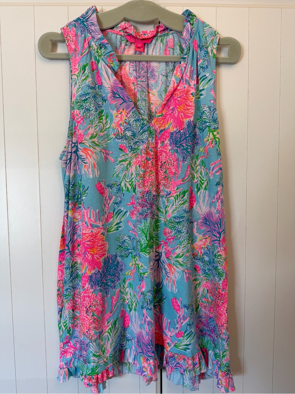 Lilly Pulitzer Blue Tunic Dress with Pink & Green Floral Print